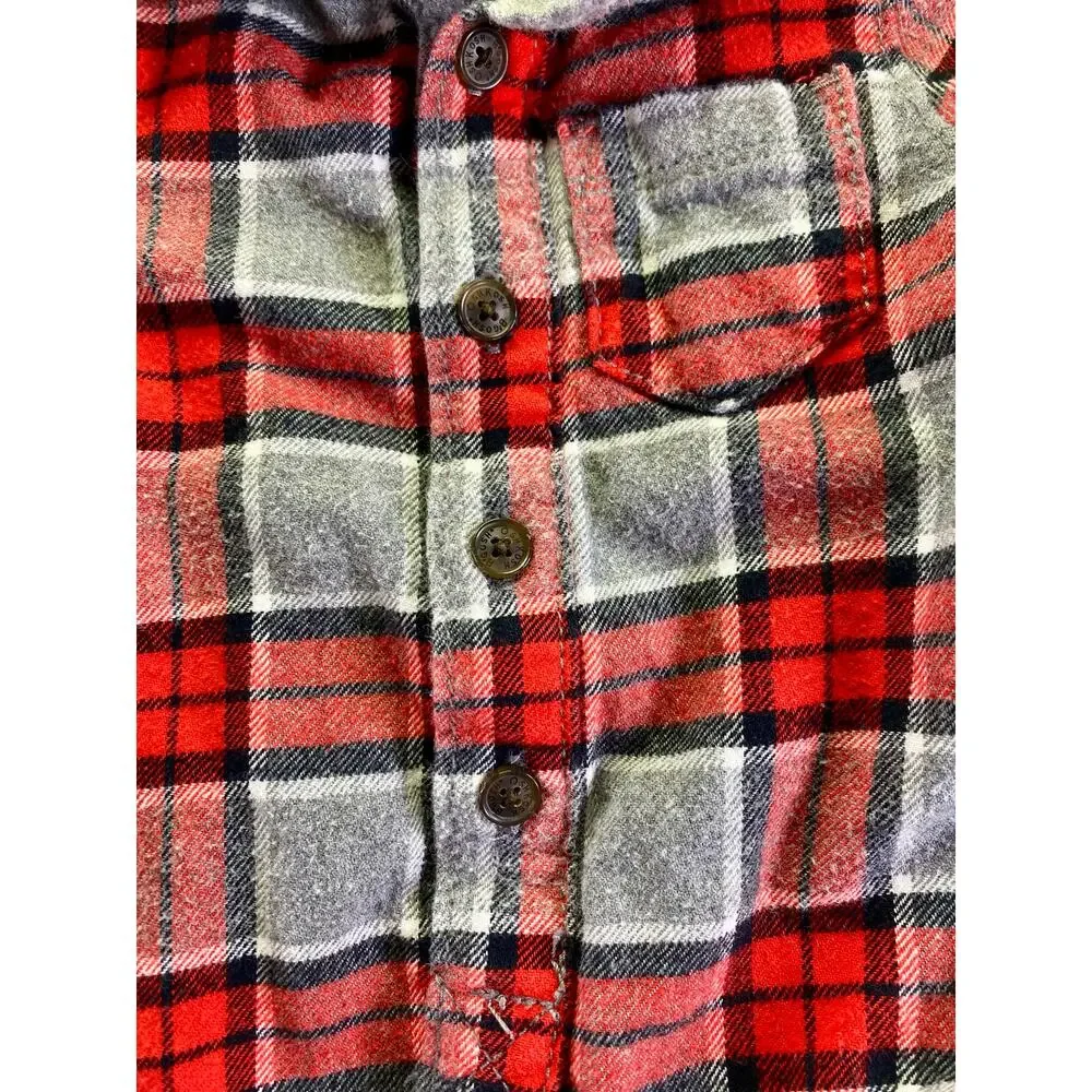 OshKosh B'Gosh 100% Cotton Red and Gray Button Front Flannel Shirt Size 6 Months